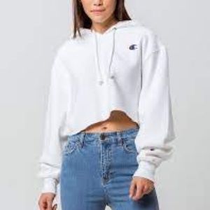 White Cropped Champion Hoodie